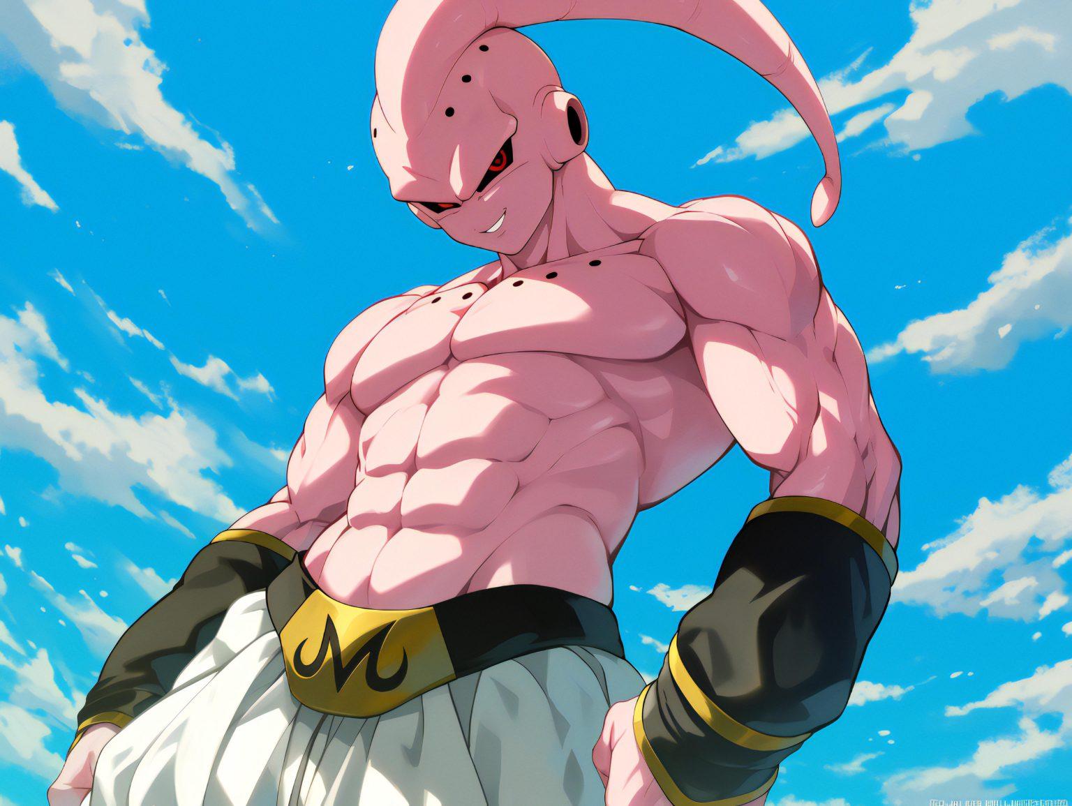 A dragon ball hd wallpaper capturing Majin Buu’s dynamic presence with high-definition artistic elements.