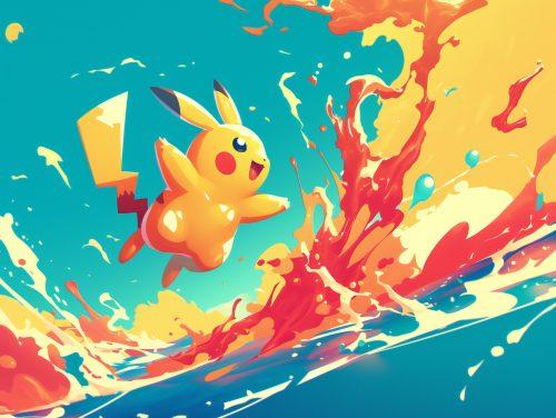 Pikachu wallpaper with a neon glitch effect in cyber wallpaper style.