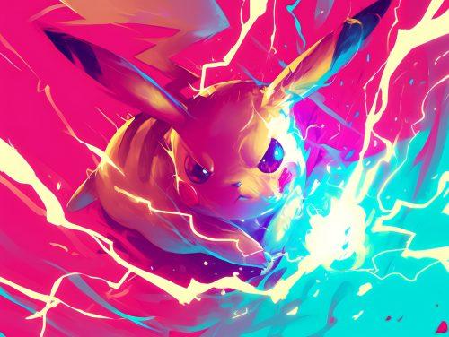 Pikachu wallpaper dashing through a storm with lightning sparks in 4K wallpaper.