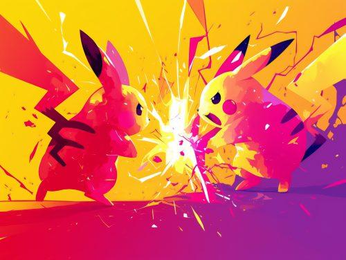 Pikachu wallpaper in a futuristic fight with himself wallpaper style.