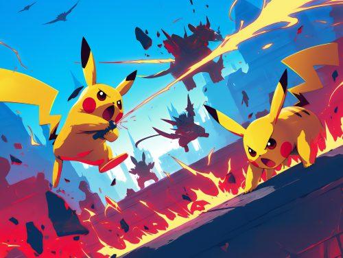 Pikachu facing off against pikachu, ready for battle in this action-packed anime wallpaper.