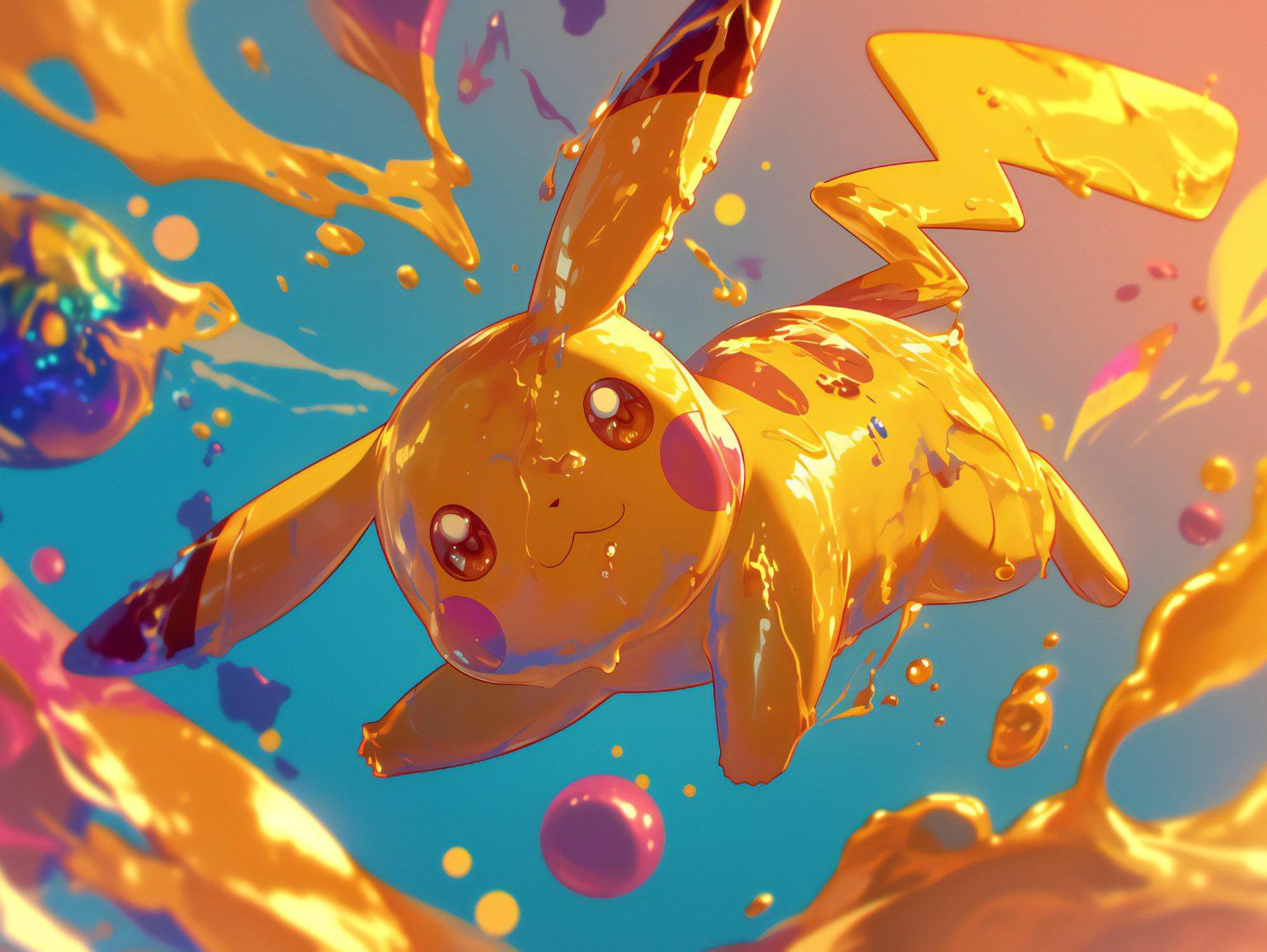 Pikachu wallpaper under a glowing, starry night sky in galaxy wallpaper.