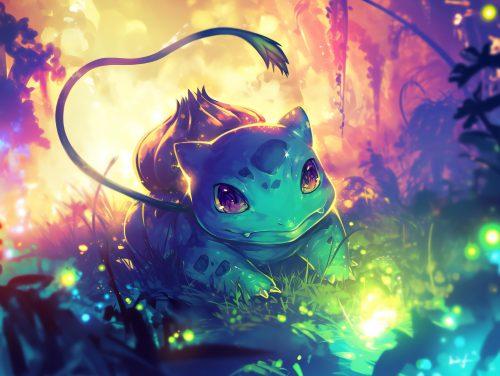 A cute bulbasaur wallpaper featuring vibrant cheer and colorful artistic expression.