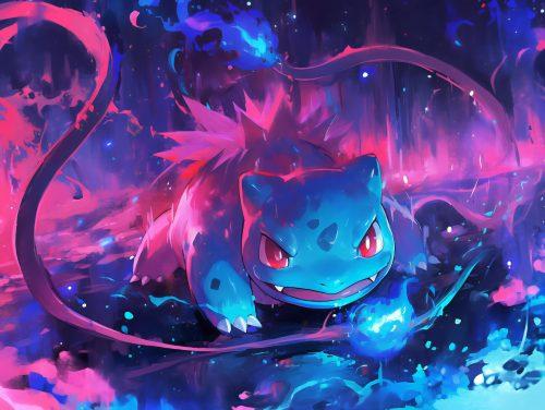 A kawaii bulbasaur wallpaper featuring whimsical colors and playful Pokémon-themed details.