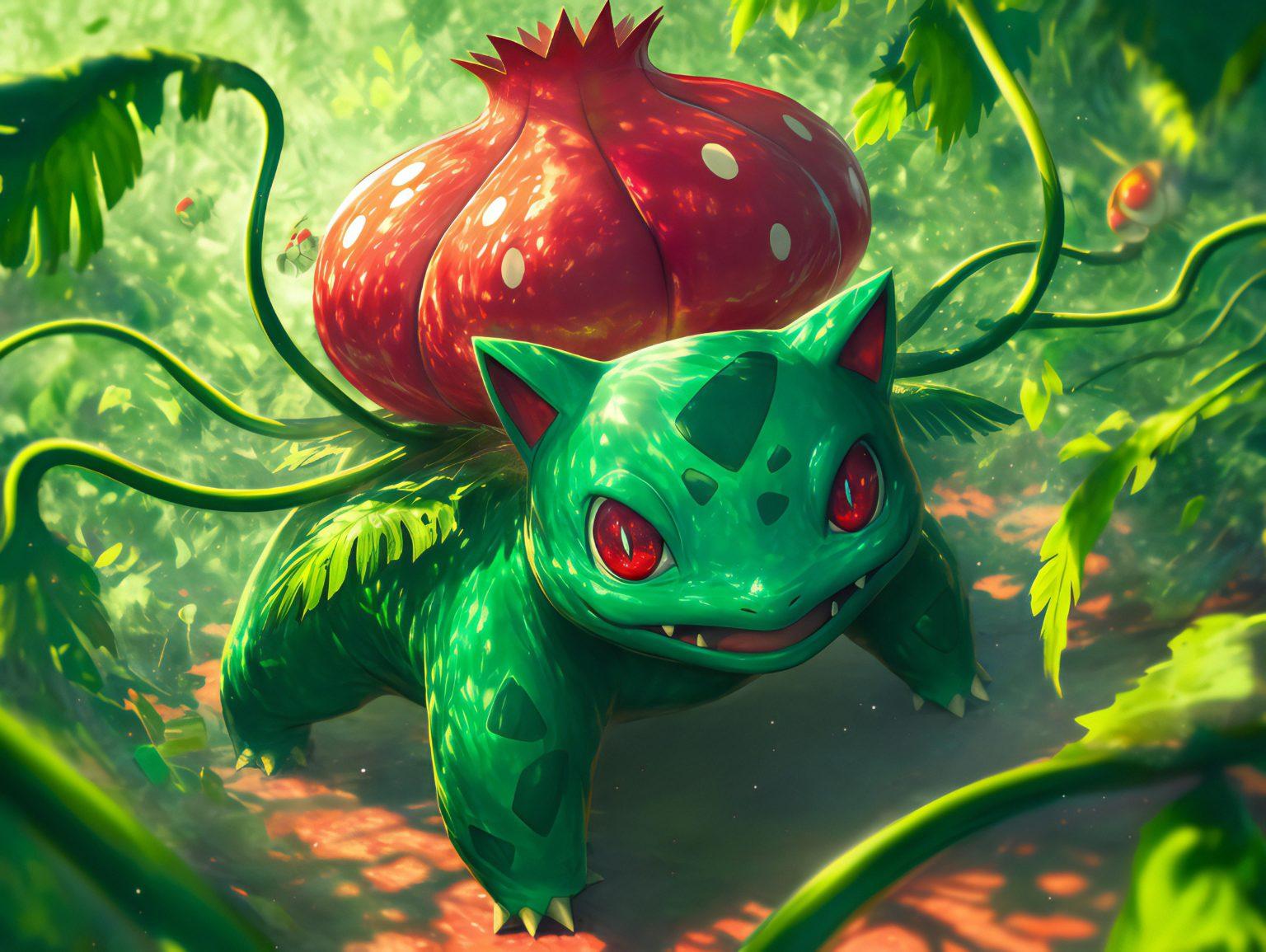 A bulbasaur background showcasing cheerful and playful energy in a colorful Pokémon-inspired aesthetic.