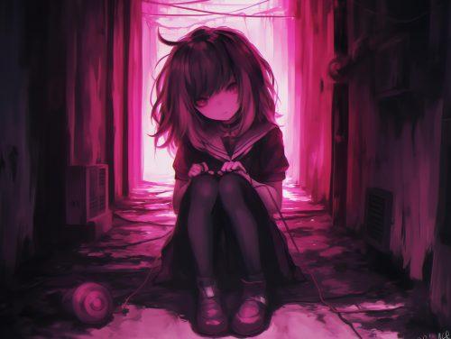 A powerful anime crying wallpaper with gentle shading and deep colors.