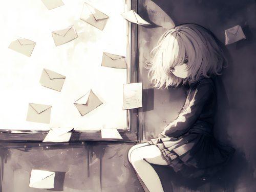 A reflective depression wallpaper anime with soft, muted colors and a somber tone.