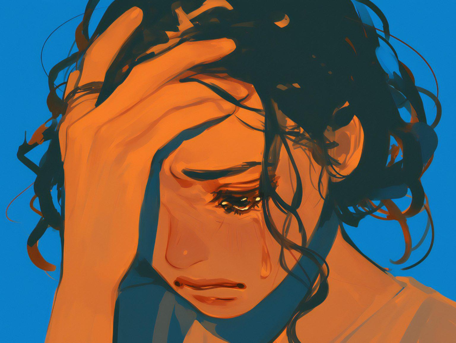 An artistic depressed anime wallpaper with a moody atmosphere and gentle colors.