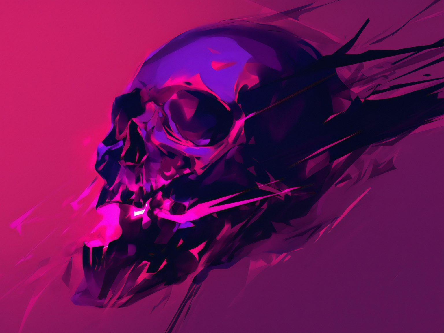 A futuristic skull infused with glowing accents and soft, flowing light waves.