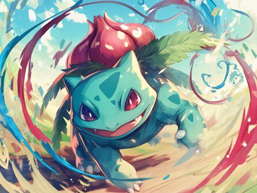 A cute bulbasaur wallpaper filled with lush green tones and playful artistic energy.