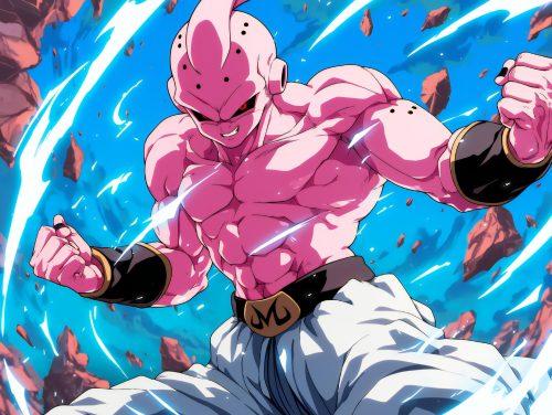 A majin buu dbz wallpaper 4k showcasing his powerful energy in a high-definition, immersive composition.