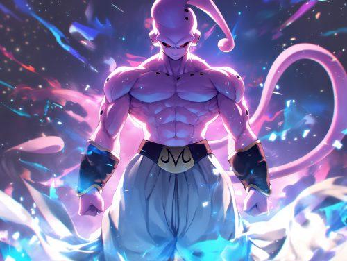 A buu dbz background featuring Majin Buu’s dominant energy with bold artistic contrasts.