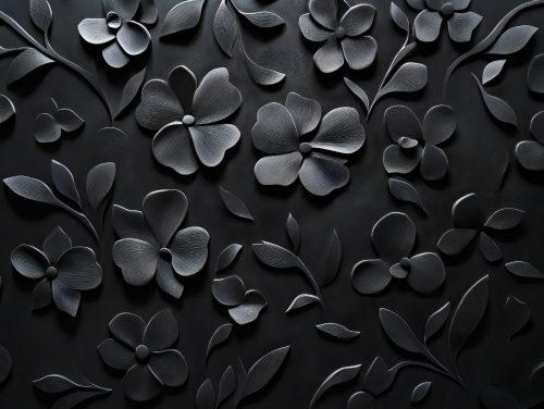 A detailed black and white flower wallpaper with soft floral patterns and balanced shading.