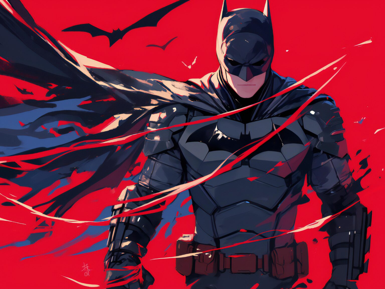 A bold Batman Dark Knight wallpaper featuring deep shadows and a strong, action-packed stance.