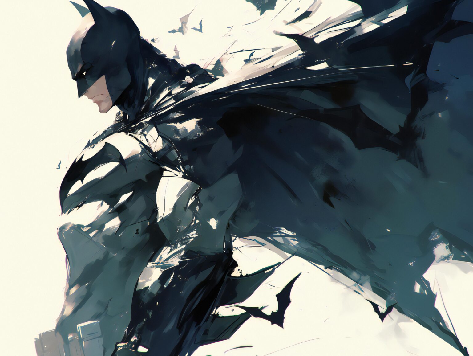 A dramatic Batman Arkham Knight wallpaper with deep shadows and a bold, action-packed stance.
