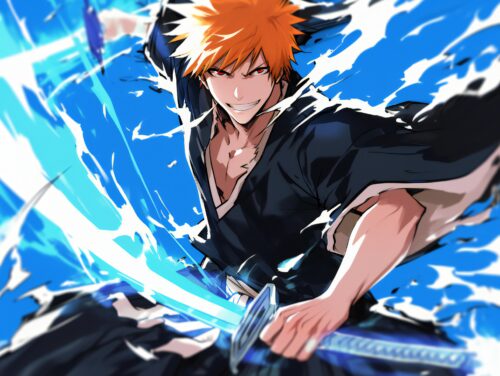 An expressive Ichigo Kurosaki aesthetic wallpaper featuring smooth gradients and bold anime aesthetics.