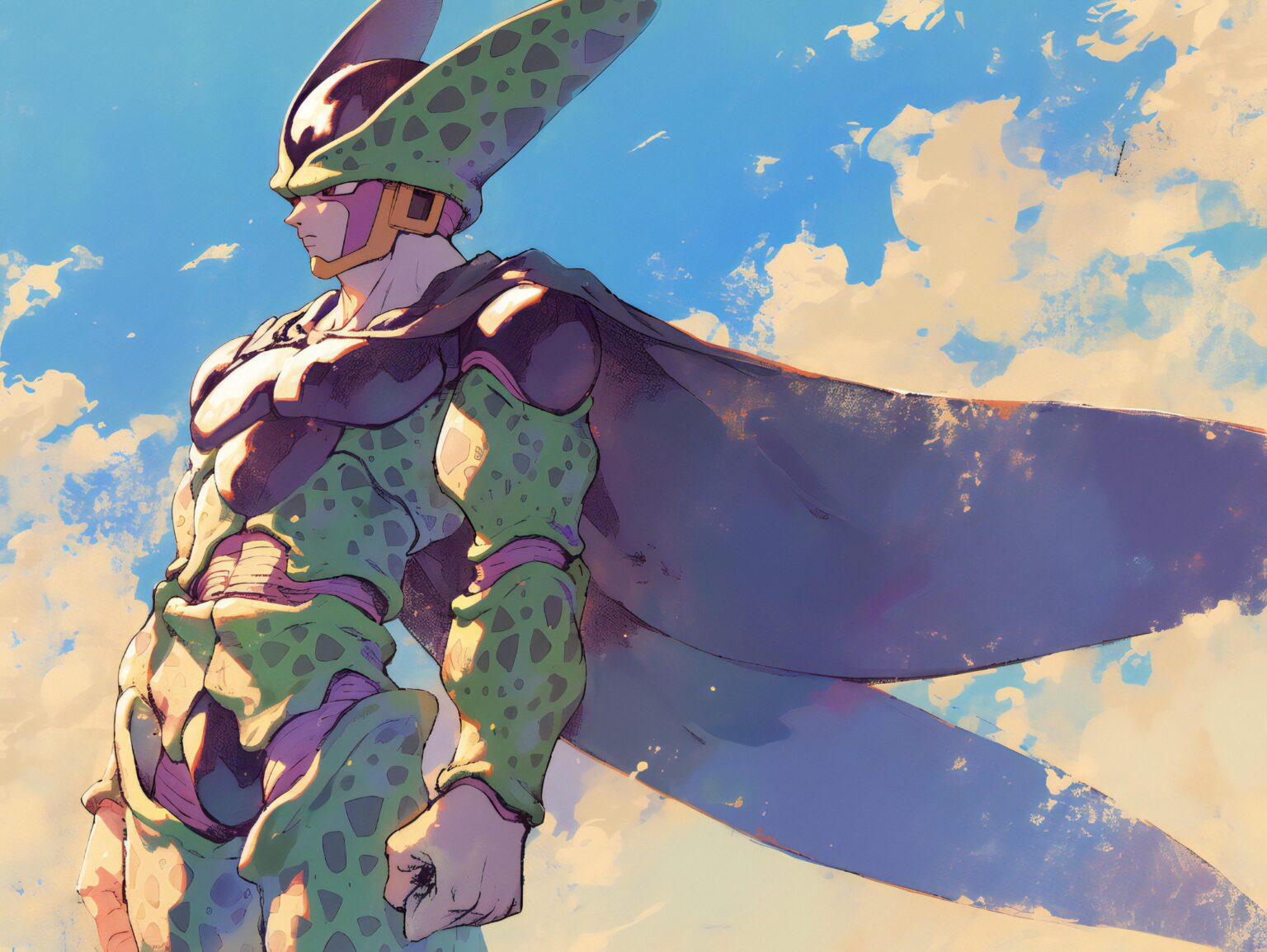 A cell dbz wallpaper featuring dynamic shading and strong artistic contrasts.