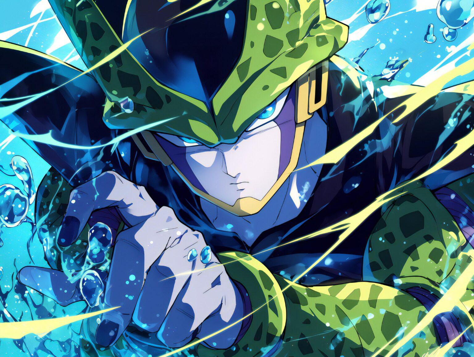 A dragon ball z cell wallpaper featuring expressive textures and bold artistic contrasts.