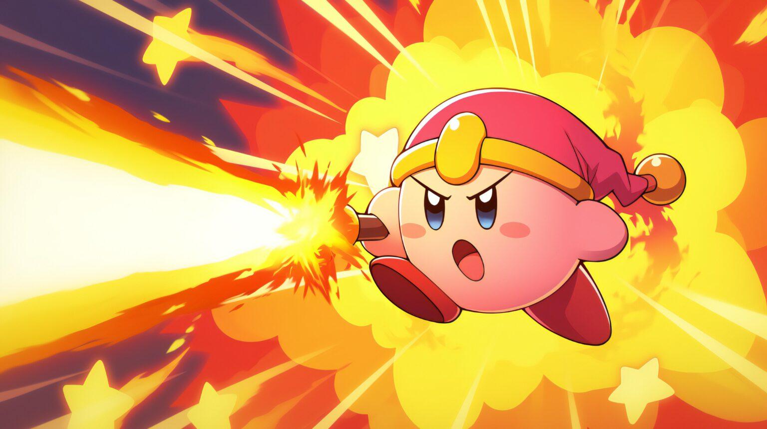 A Kirby game background featuring bright colors and high-quality anime-style details.