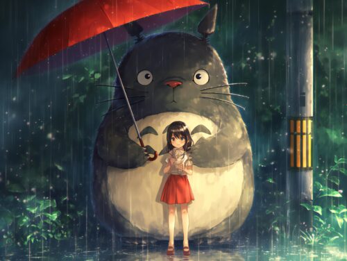 A My Neighbor Totoro background with pastel tones and an enchanting, cozy look.