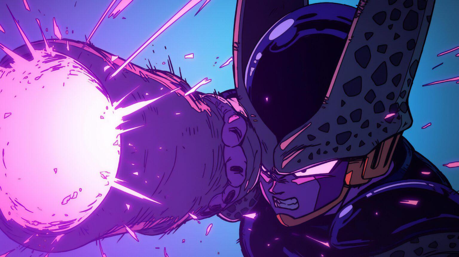 A dragon ball z cell wallpaper featuring bold shading and high-resolution artistic textures.