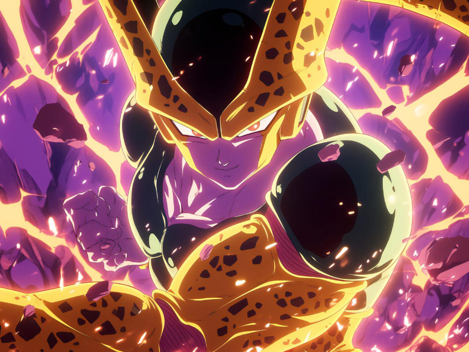 A dragon ball z cell wallpaper featuring expressive textures and bold artistic contrasts.