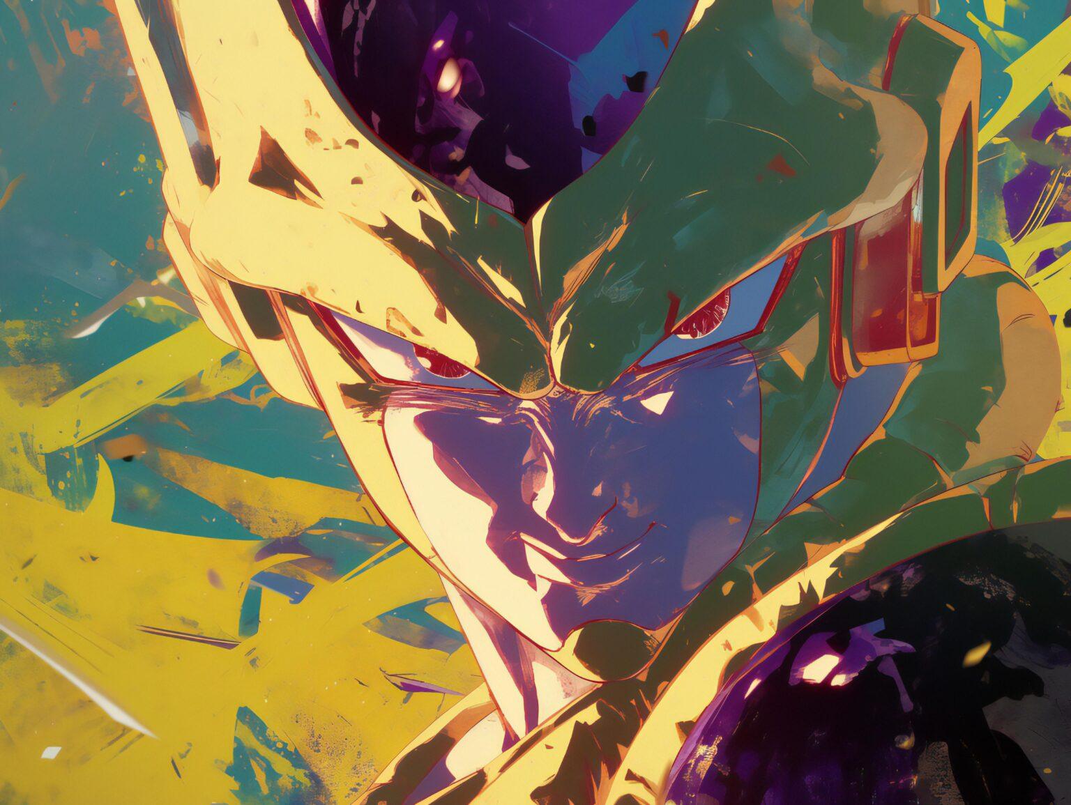 A dragon ball cell wallpaper featuring bold shading and high-impact artistic contrasts.