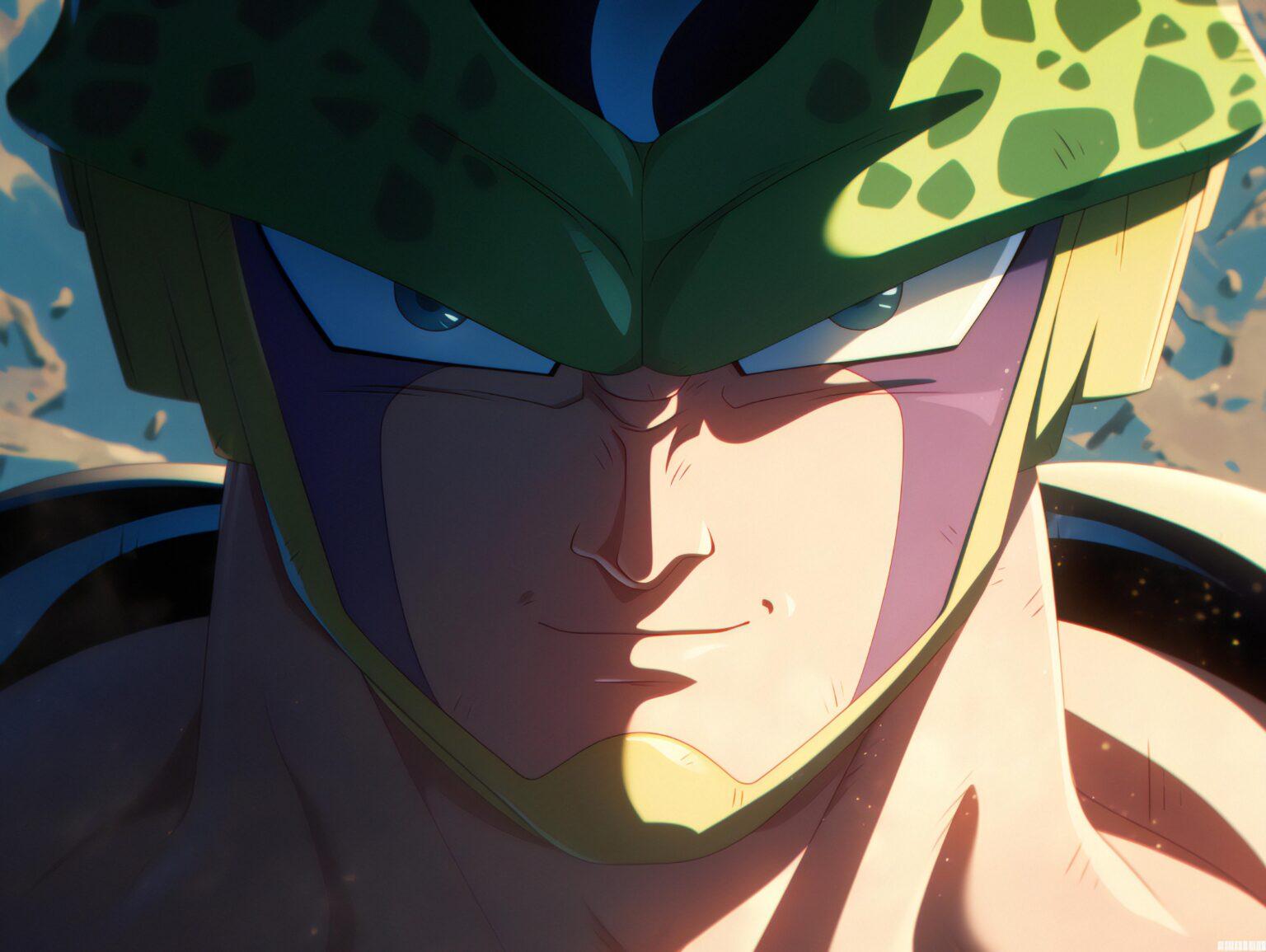 A dragon ball z cell wallpaper featuring high-resolution textures and bold artistic contrasts.
