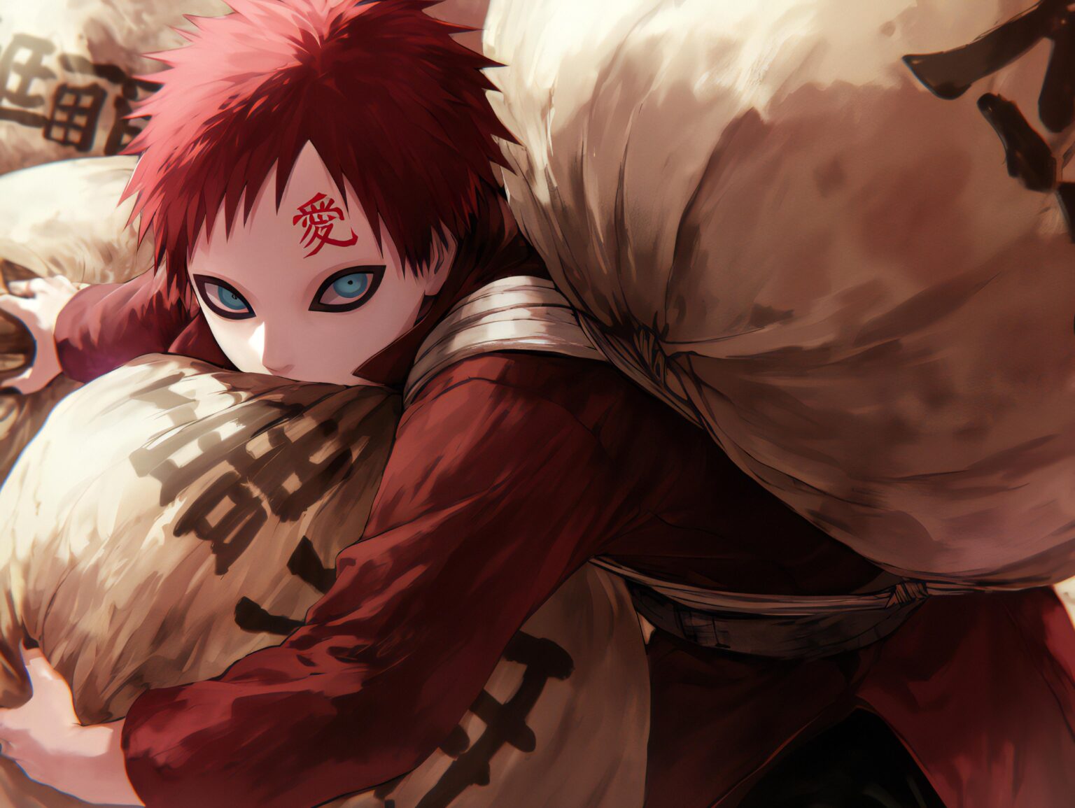 A Gaara wallpaper aesthetic with striking contrasts and a high-energy composition.