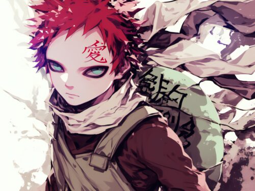 A dark Gaara wallpaper with bold shadows and an intense, mysterious presence.