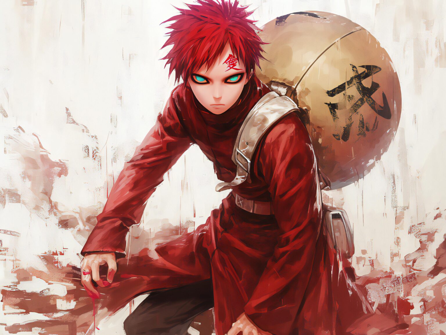 A Gaara Naruto wallpaper with intense colors and a commanding, high-energy composition.