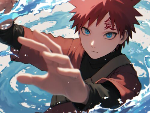 A dark Gaara wallpaper with bold contrasts and an intense, high-energy atmosphere.