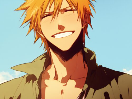 A sleek Ichigo Kurosaki aesthetic wallpaper featuring smooth artistic elements and sharp color contrasts.