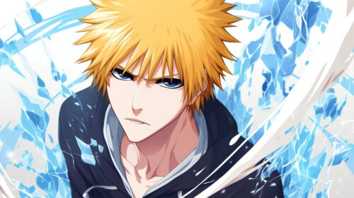 A detailed Ichigo Kurosaki aesthetic wallpaper featuring bold, high-resolution anime elements.