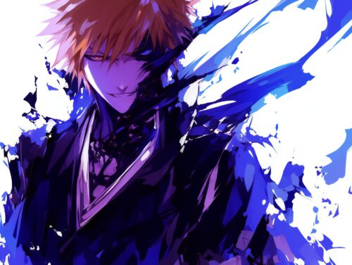 A vibrant and stylish Ichigo Kurosaki aesthetic wallpaper with artistic depth and bold visual elements.