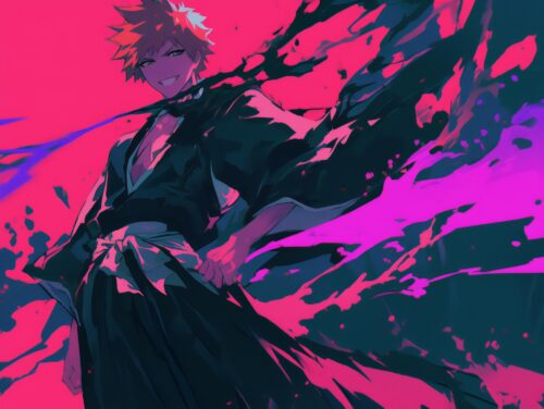 A bold and expressive Kurosaki Ichigo wallpaper with high-definition details and dynamic artistic composition.