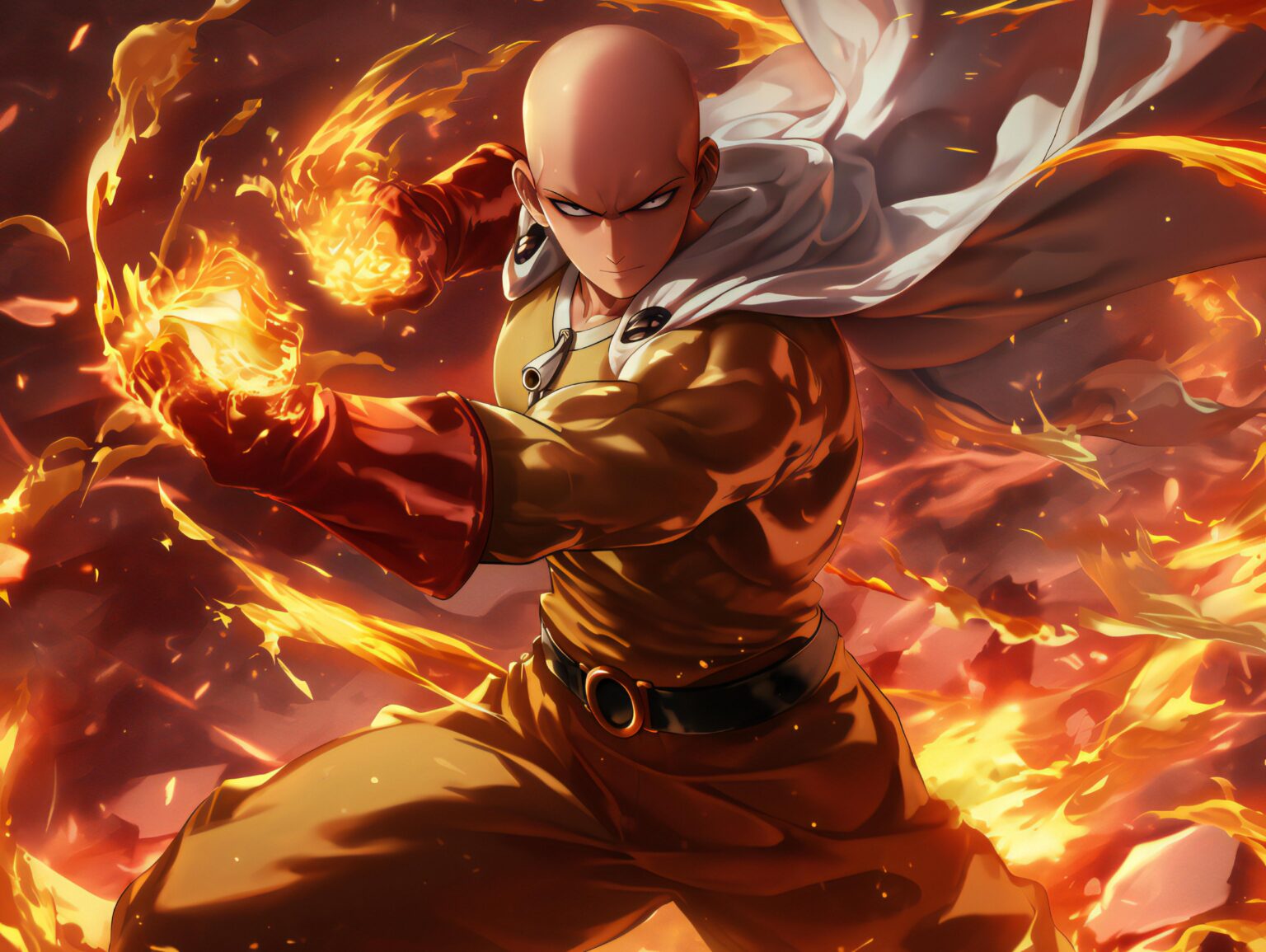 A One Punch Man power wallpaper with high-speed action, bold motion effects, and powerful lighting contrasts.