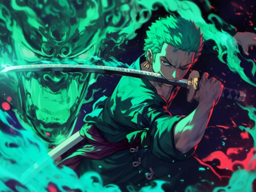 A Zoro One Piece wallpaper HD with dynamic action elements and a bold, striking presence.