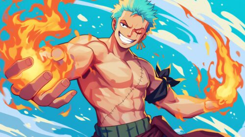 A Roronoa Zoro HD wallpaper with a bold and striking design, full of action energy.