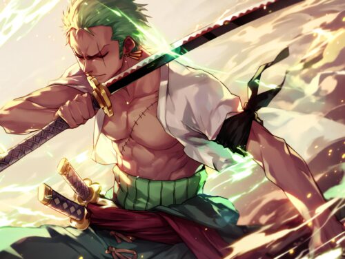 A Zoro wallpaper 4K with an intense and action-packed aesthetic, full of energy.