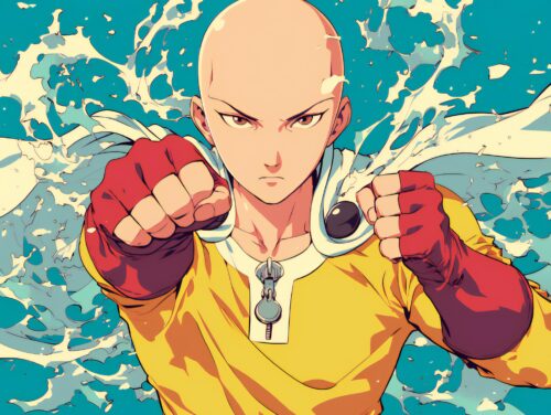 A Saitama 4K wallpaper with striking action, bold lighting, and intense power effects.