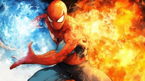 Water & Fire Spider-Man Desktop Wallpaper