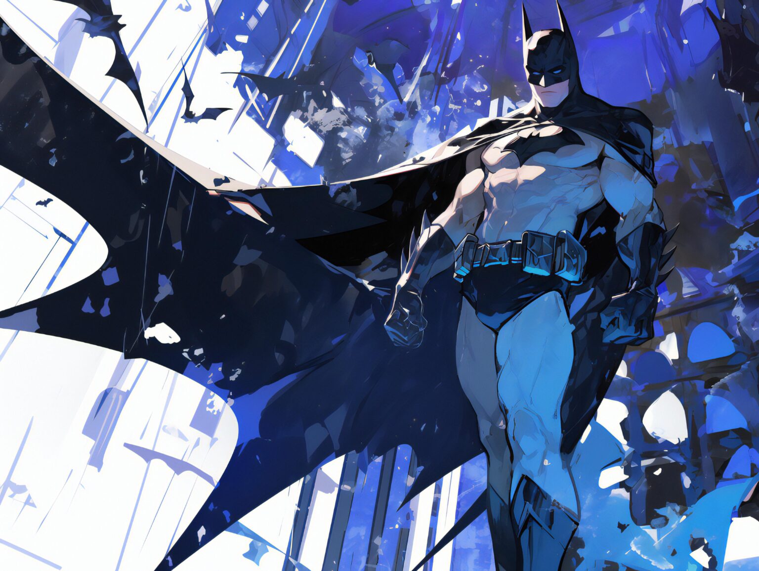 A powerful Batman wallpaper with deep shadows and intense action elements, capturing the hero’s striking presence.