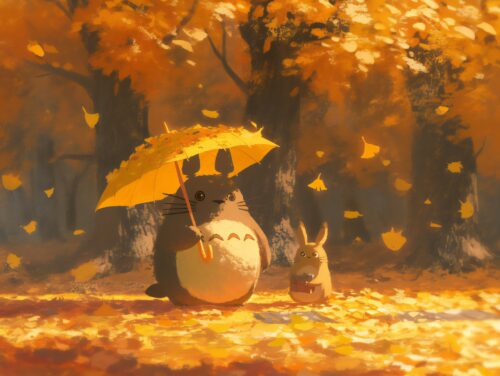 A cute Totoro wallpaper with dreamy colors and a playful, whimsical feel.