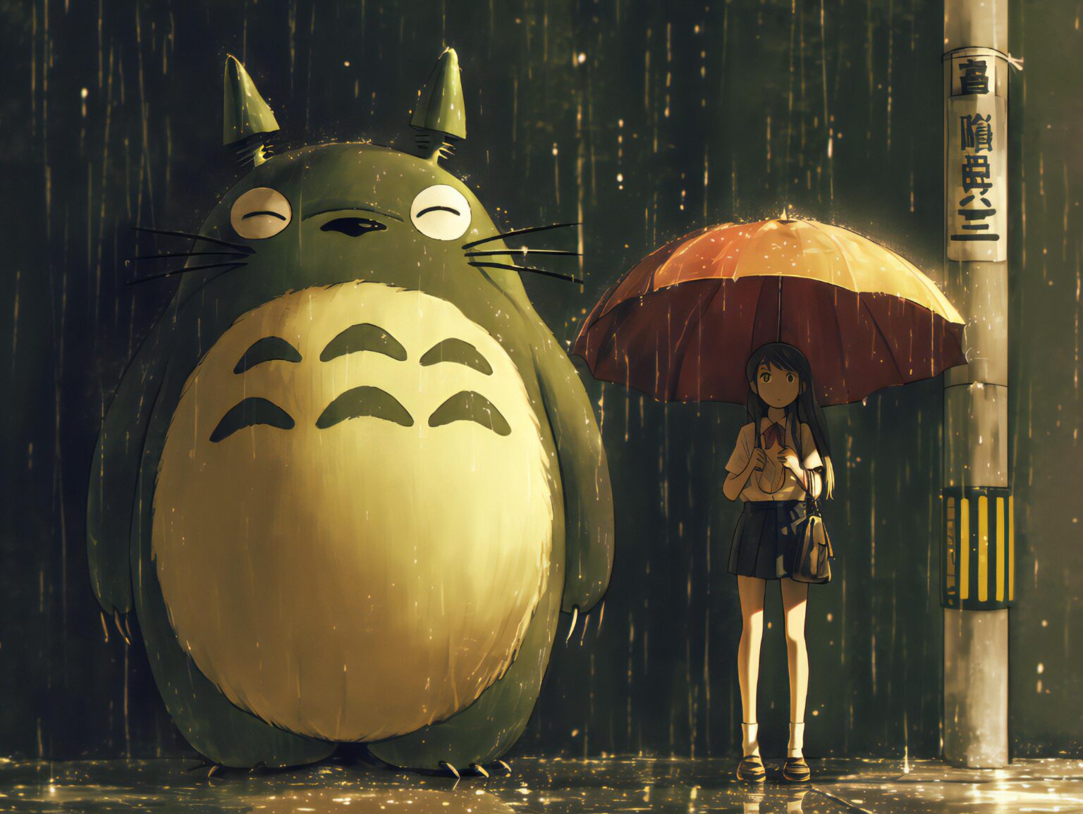 A cute Totoro wallpaper with warm pastel hues and a playful, whimsical feel.