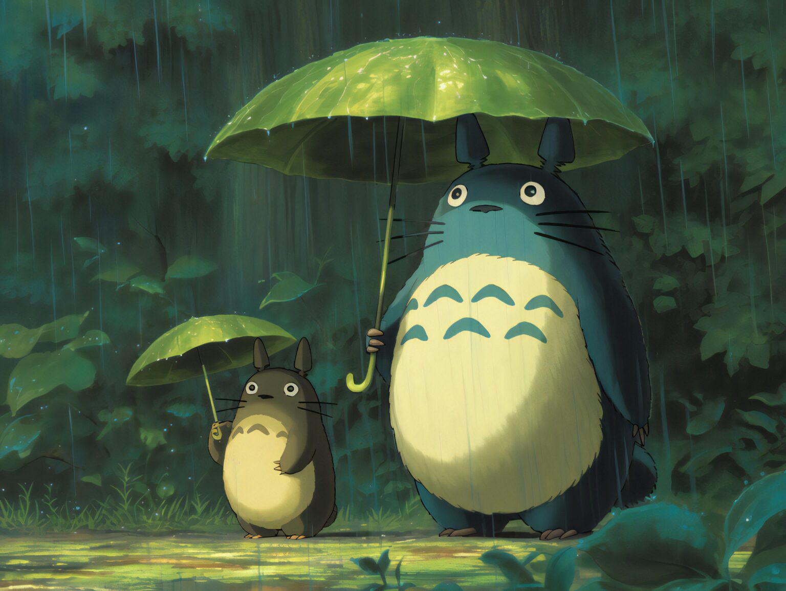 A Totoro desktop wallpaper with a dreamy glow and a peaceful, comforting aesthetic.