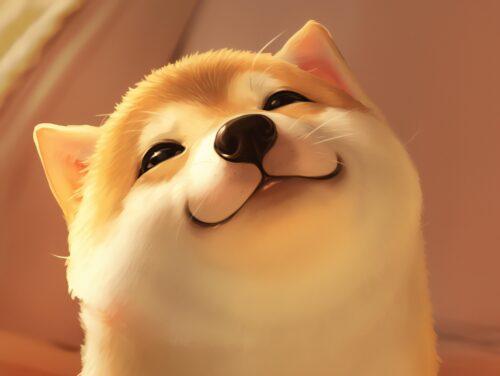 A charming cute anime dog wallpaper featuring an expressive, playful dog with soft, vibrant details.