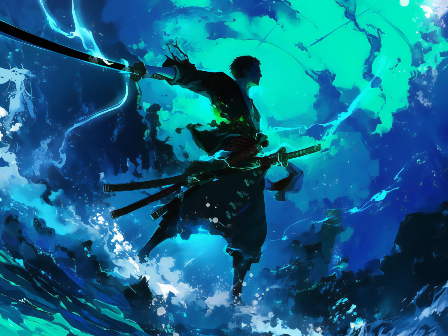 A Roronoa Zoro HD wallpaper with high-intensity action and a powerful, striking composition.