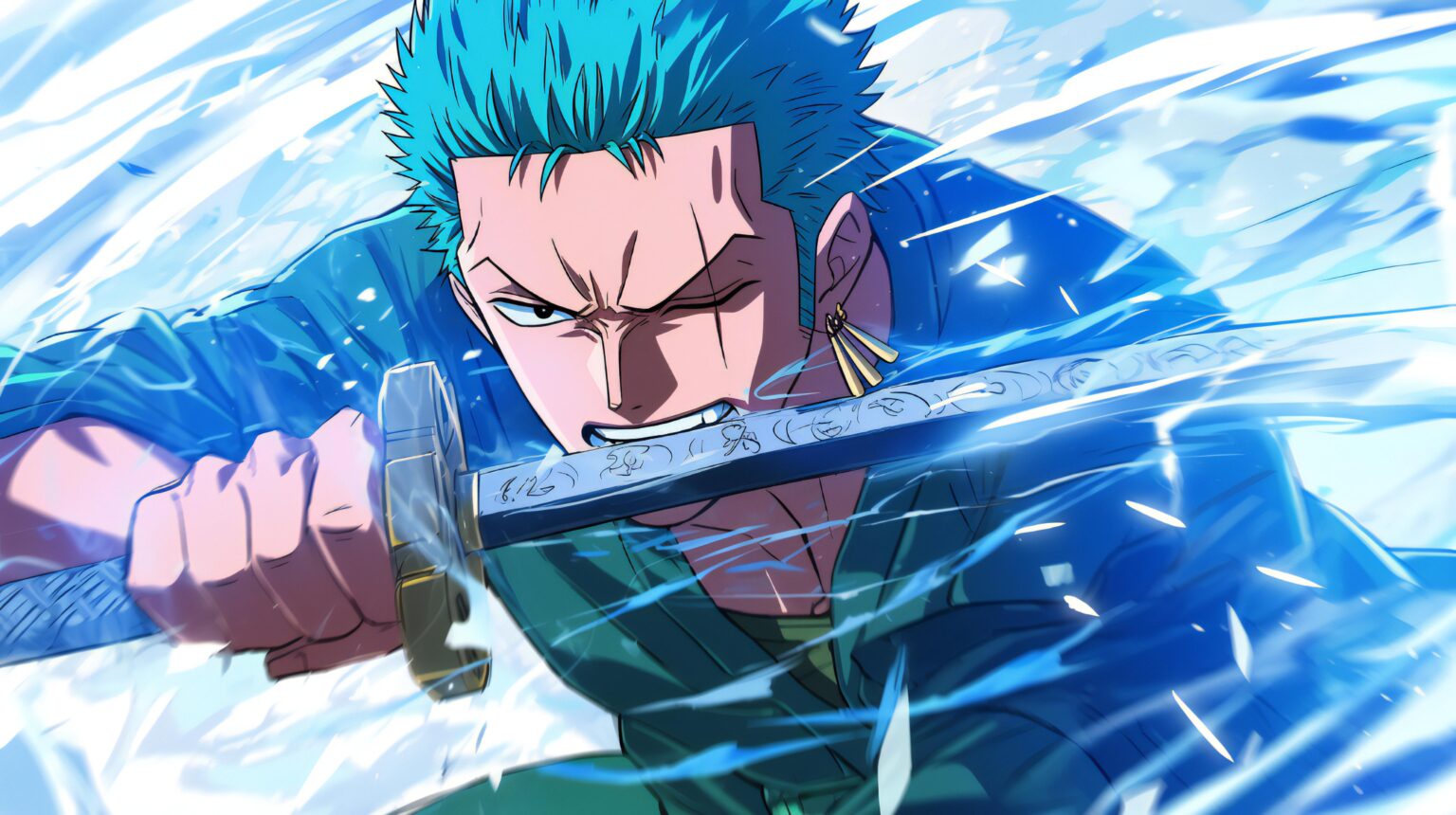 A Zoro One Piece wallpaper HD with sharp details and a fearless, action-packed design.